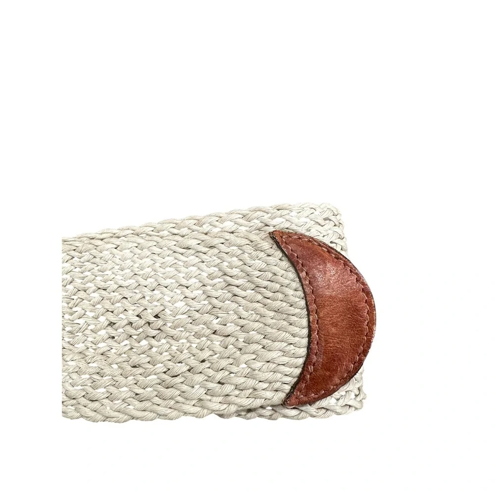 Gap Woven Braided Belt Womens 31 Cream White Genuine Leather Brass Buckle USA